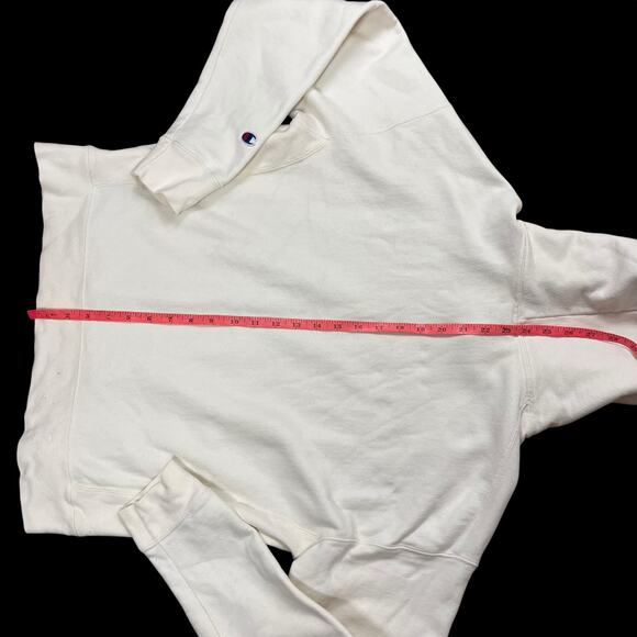 Champion Reverse Weave Hoodie L Cream GF757 Heavyweight Sweatshirt Logo Womens - Picture 5 of 16